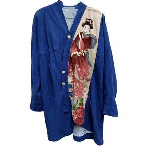 Elegant Blue Women's Blazer with Artistic Print